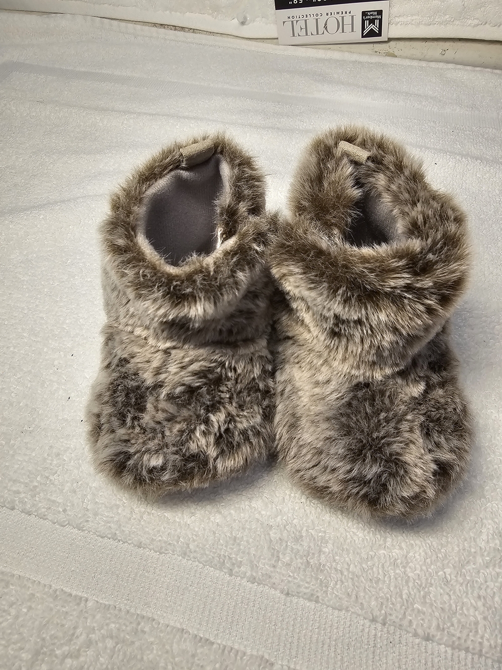 Faux Fur Baby Booties - Taupe Brown Plush Booties
